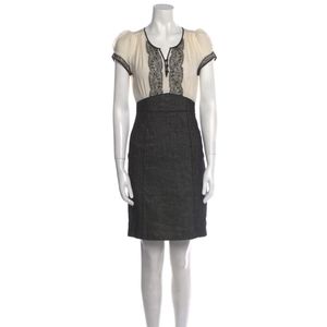 $299 REBECCA TAYLOR Printed Lace Cream and Gray Wool Blend A-Line Dress Size: S